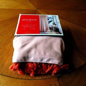 Opal House Light Filtering Velvet Pink Color Curtain with Orange Fringe